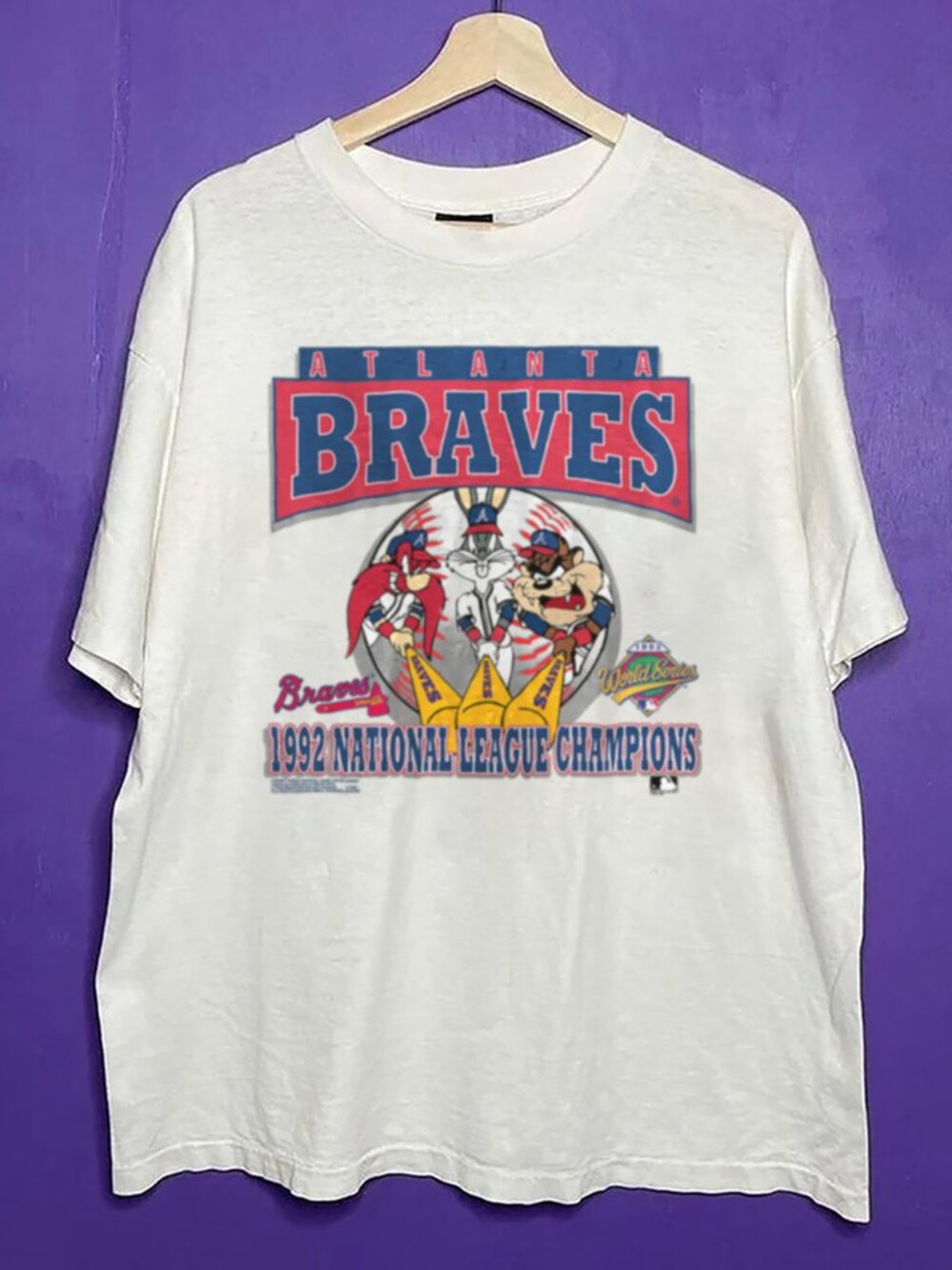 Vintage 1992 Atlanta Braves Looney Tunes Baseball Shirt, Retro MLB Style Shirt